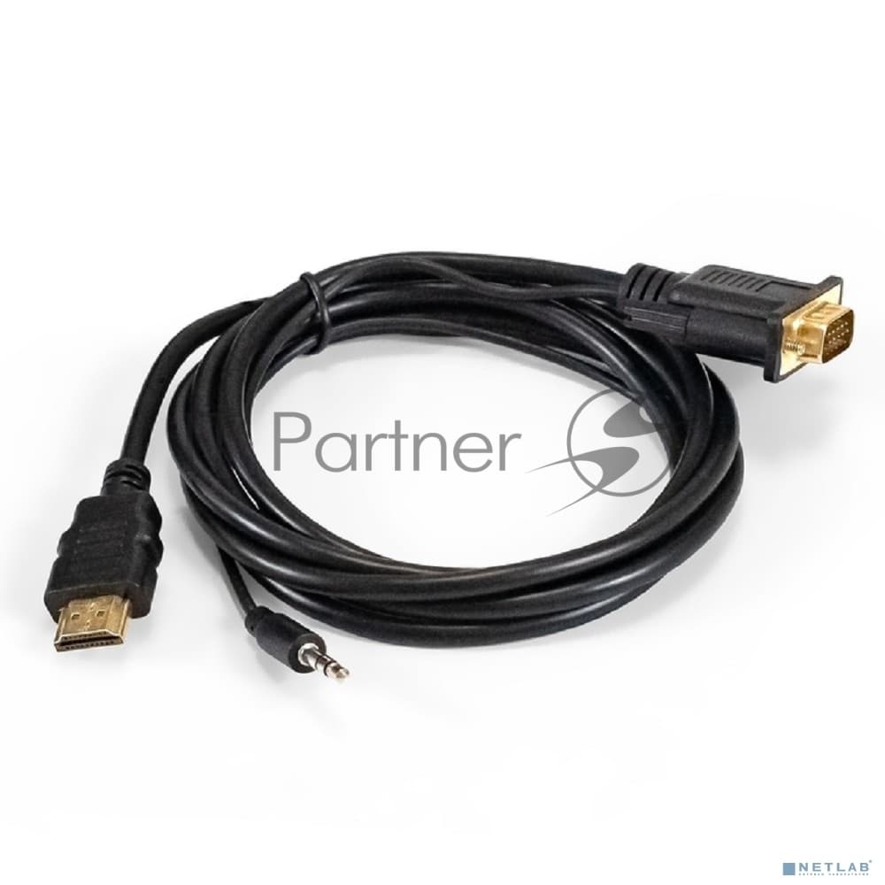 Кабель-переходник HDMI-VGA ExeGate EX-HDMIM-VGAM-3.5JackS-1.8 (19M/15M+3.5мм Jack M, 1,8м) Преобразователь цифрового HDMI сигнала в VGA видео и стерео-аудио