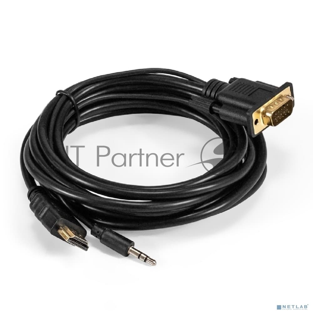 Кабель-переходник HDMI-VGA ExeGate EX-HDMIM-VGAM-3.5JackS-3.0 (19M/15M+3.5мм Jack M, 3м) Преобразователь цифрового HDMI сигнала в VGA видео и стерео-аудио