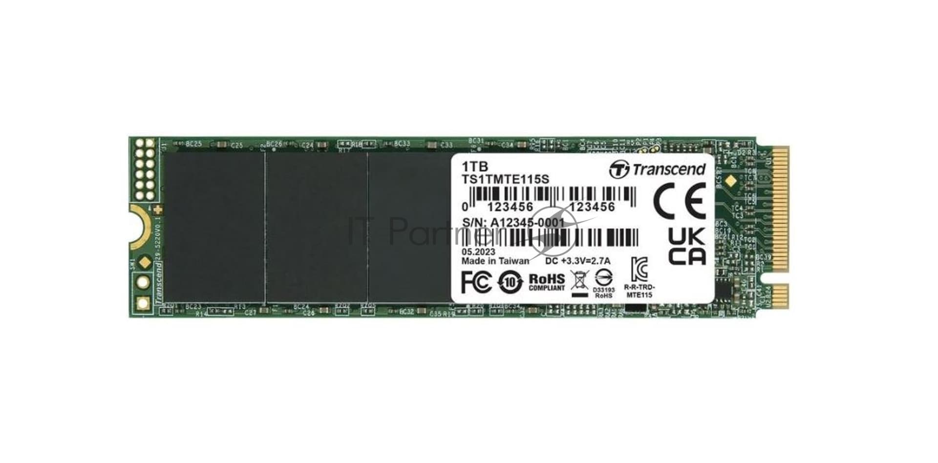 Накопитель SSD Transcend 115S, 1Tb, PCIe 3.0 x4, M.2 2280, NVMe, R/W 3200/2000
