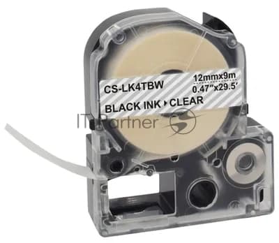 Картридж ленточный Cactus CS-LK4TbW черный шрифт, прозрачный фон (12 мм, 9 м) для Epson LW300/LW400/LW700/LW600P/LW1000P/K400/Z700/Z900