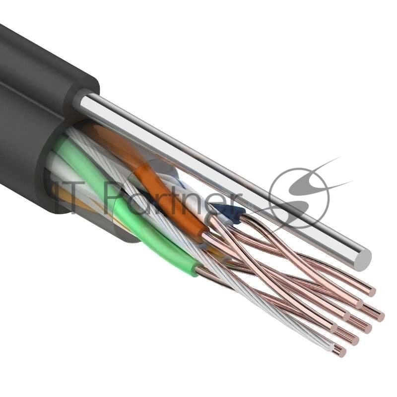 Кабель витая пара Rexant F/UTP, cat.5e, PE, 4PR, 24AWG, внешний, черный, с тросом, 305 м