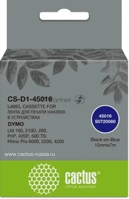 -/ Картридж ленточный Cactus CS-D1-45016 45016 черный/синий для Dymo LM 160, 210D, 280, PnP, 420P, 500 TS; Rhino Pro 6000, 5200, 4200