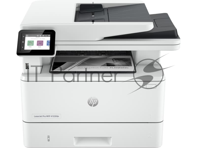 МФУ лазерное HP LaserJet Pro 4103fdn (2Z628A), A4, ч/б, печ. до 40 стр/мин., скан. до 29 стр/мин. (ч/б) 20 стр/мин. (цвет), 1200 x 1200 dpi, USB, RJ-45, Air Print, Mopria