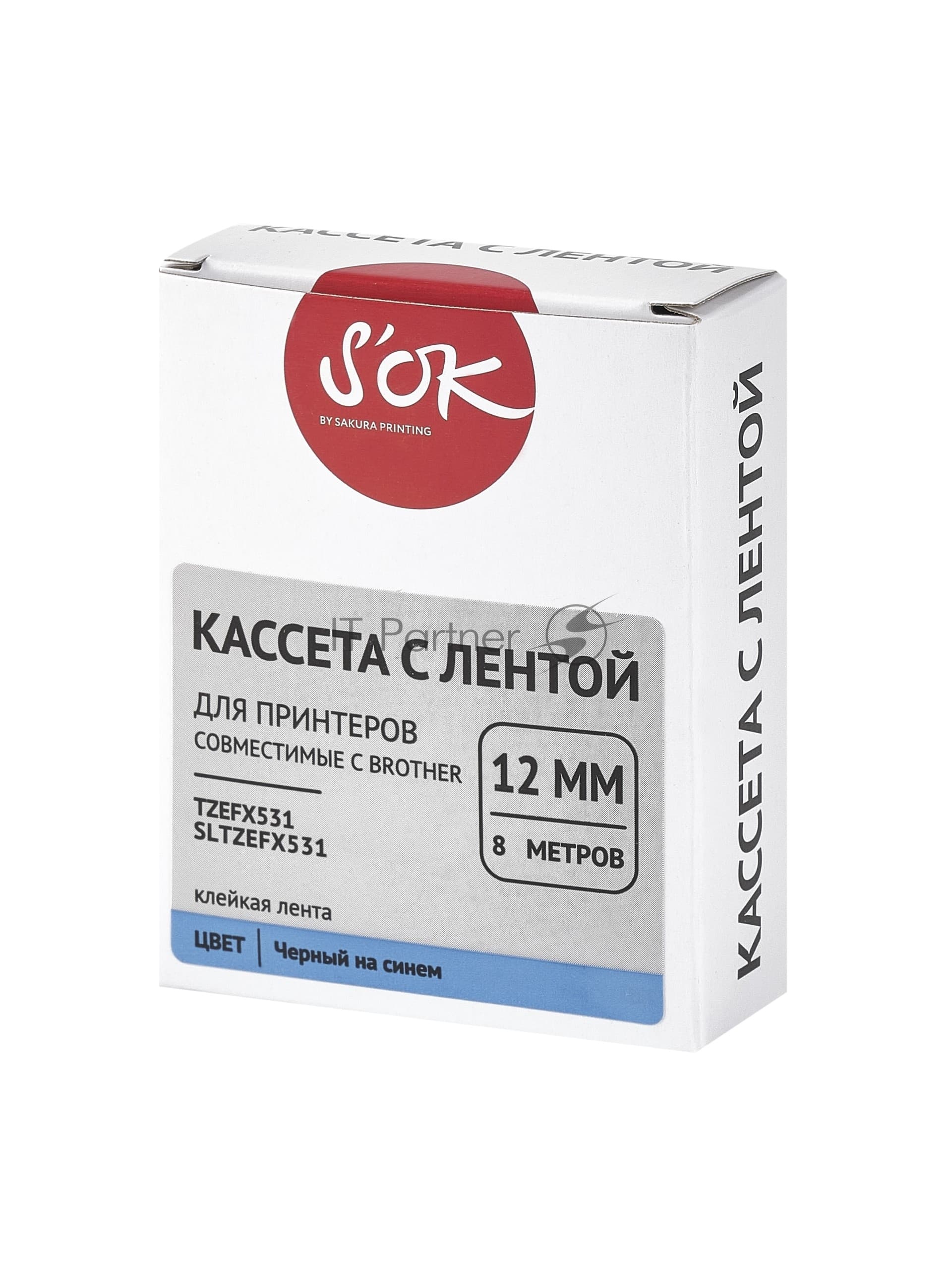 Кассета с лентой S'OK by Sakura Printing TZEFX531 для Brother, черный на синем, 12мм/8м, наклейка