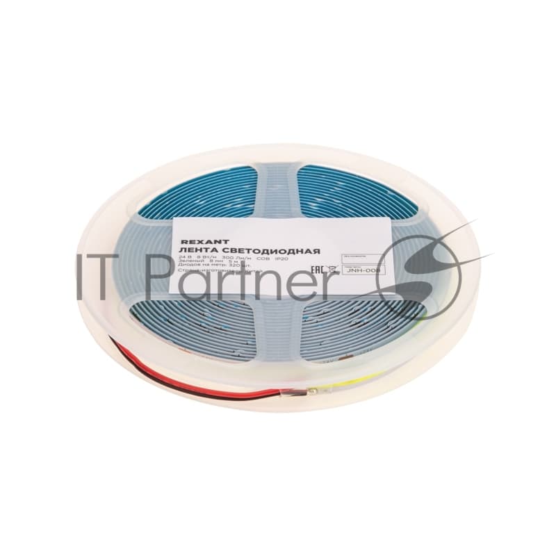 Лента светодиодная Rexant 24В, COB 8Вт/м, 320 LED/м, зеленый, 8мм, 5м, IP20