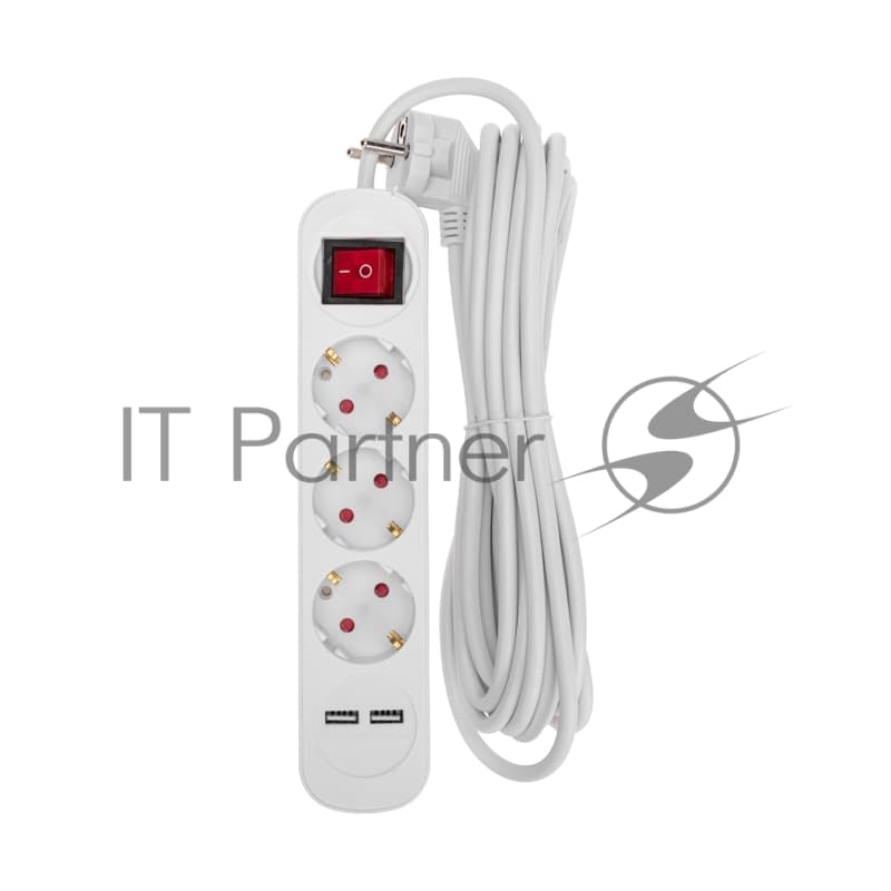 Удлинитель Rexant STANDARD 3 гнезда, 5 м, 3х1,0 мм², с/з, с выключателем, 2 USB, белый