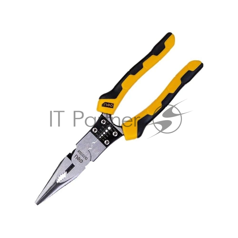 Удлиненные плоскогубцы многофункциональные Deli DL101008 220мм, (зажим/резка/зачистка/обжатие), сталь Cr-V, двухкомпонентная рукоять
