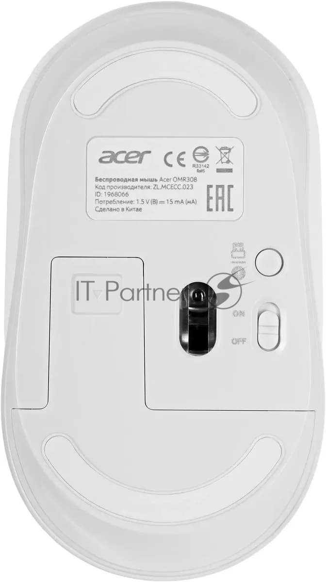 Мышь беспроводная Acer OMR308 белый, 1600 dpi, радиоканал, Bluetooth, USB, кнопки - 4