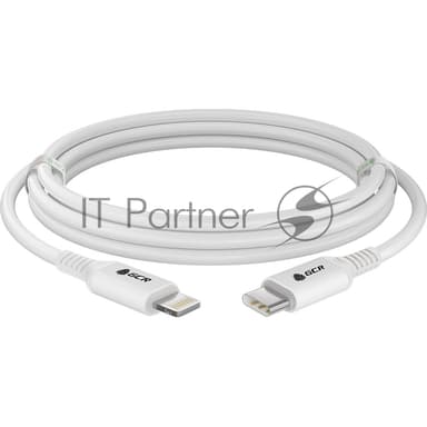 Кабель GCR PREMIUM 3.0m TypeC/Lightning MFI POWER DELIVERY 18 W, быстрая зарядка, белый силикон, AL case белый, белый ПВХ, GCR-53756