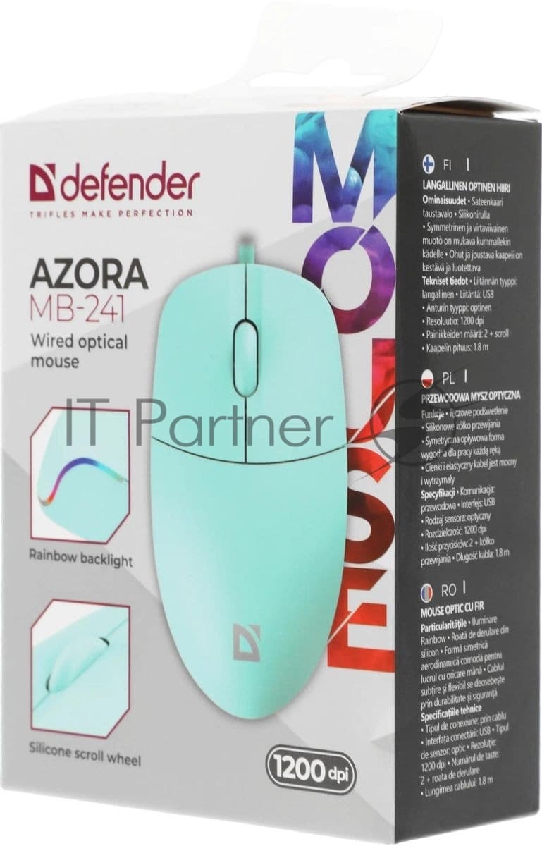 Мышь Defender Azora MB-241 голубой оптическая 1200dpi silent USB 2but