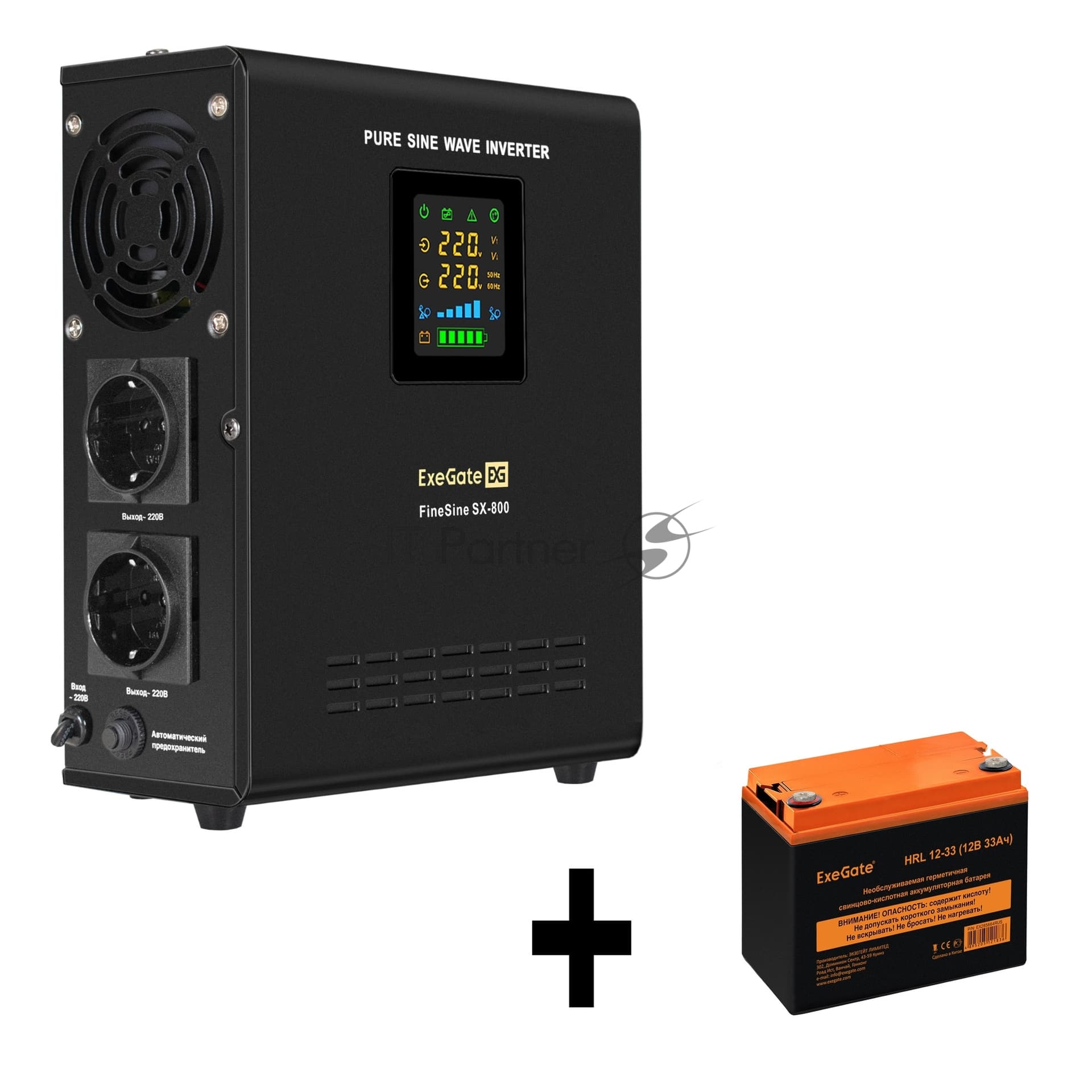ИБП + батарея ExeGate FineSine SX-800.LCD.AVR.2SH + HRL 12-33 (33Ач)