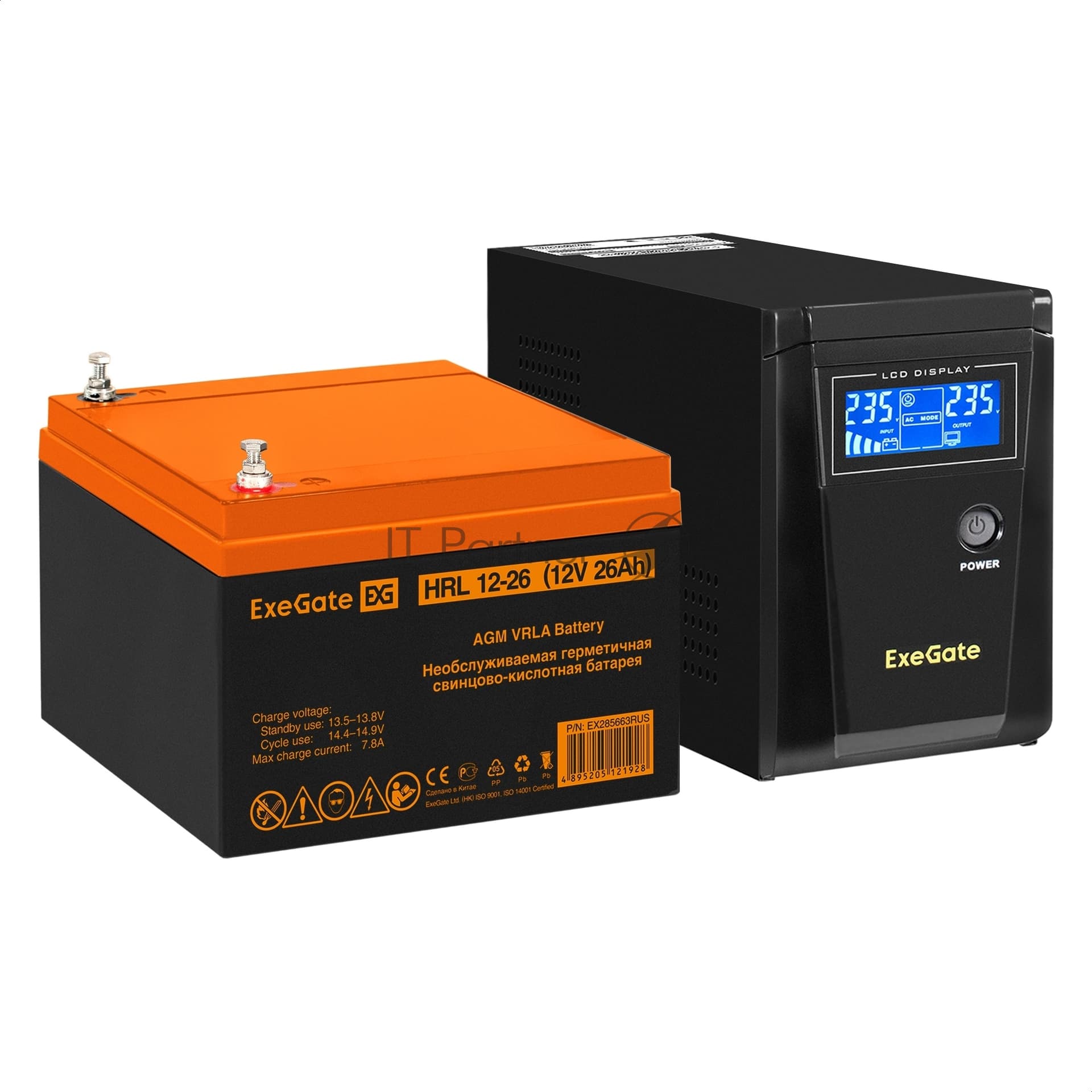 ИБП + батарея ExeGate SineTower SZ-600.LCD.AVR.1SH + HRL 12-26 (26Ач)