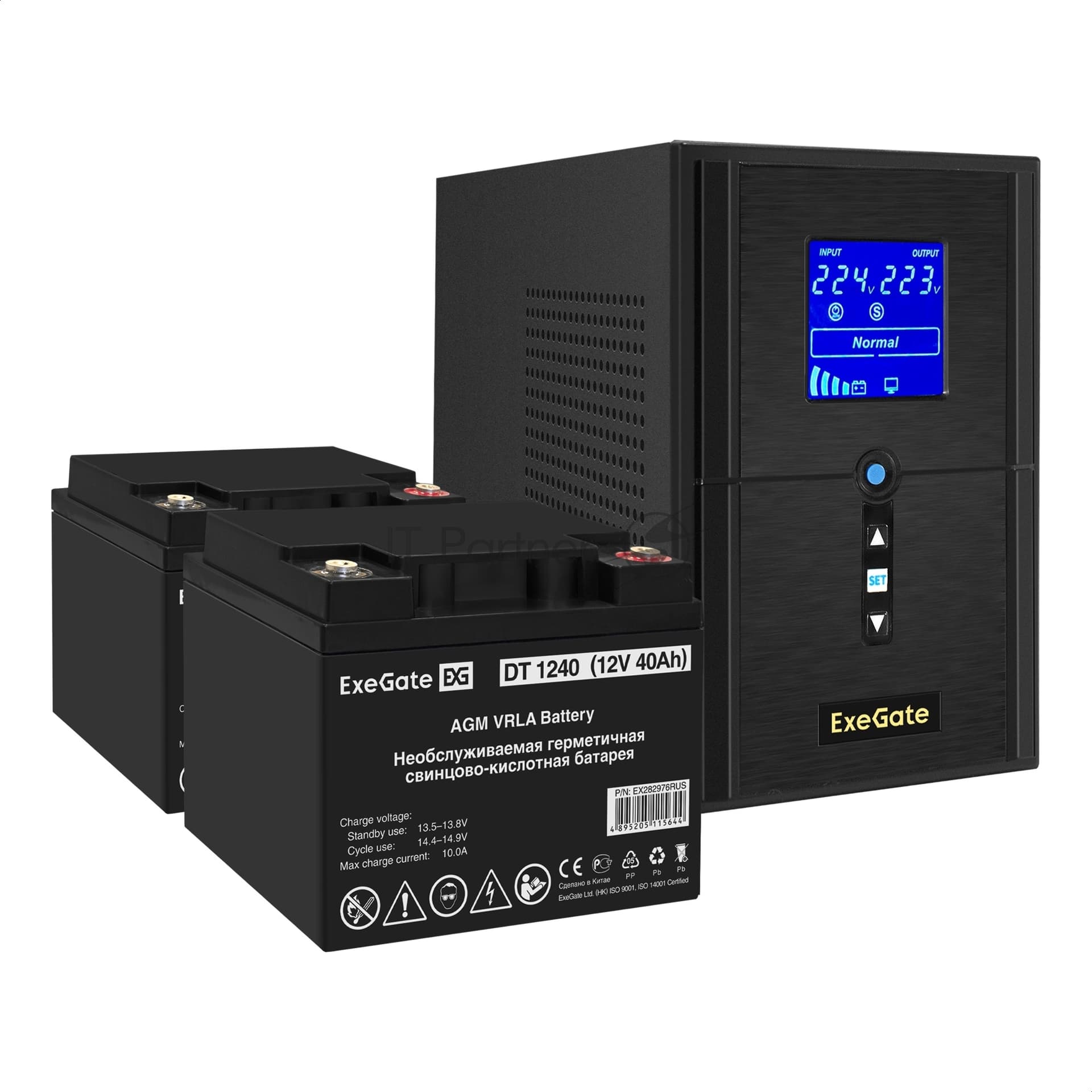 ИБП + батарея ExeGate SineTower SZ-1500.LCD.AVR.2SH.1C13.USB + 2x DT 1240 (40Ач)