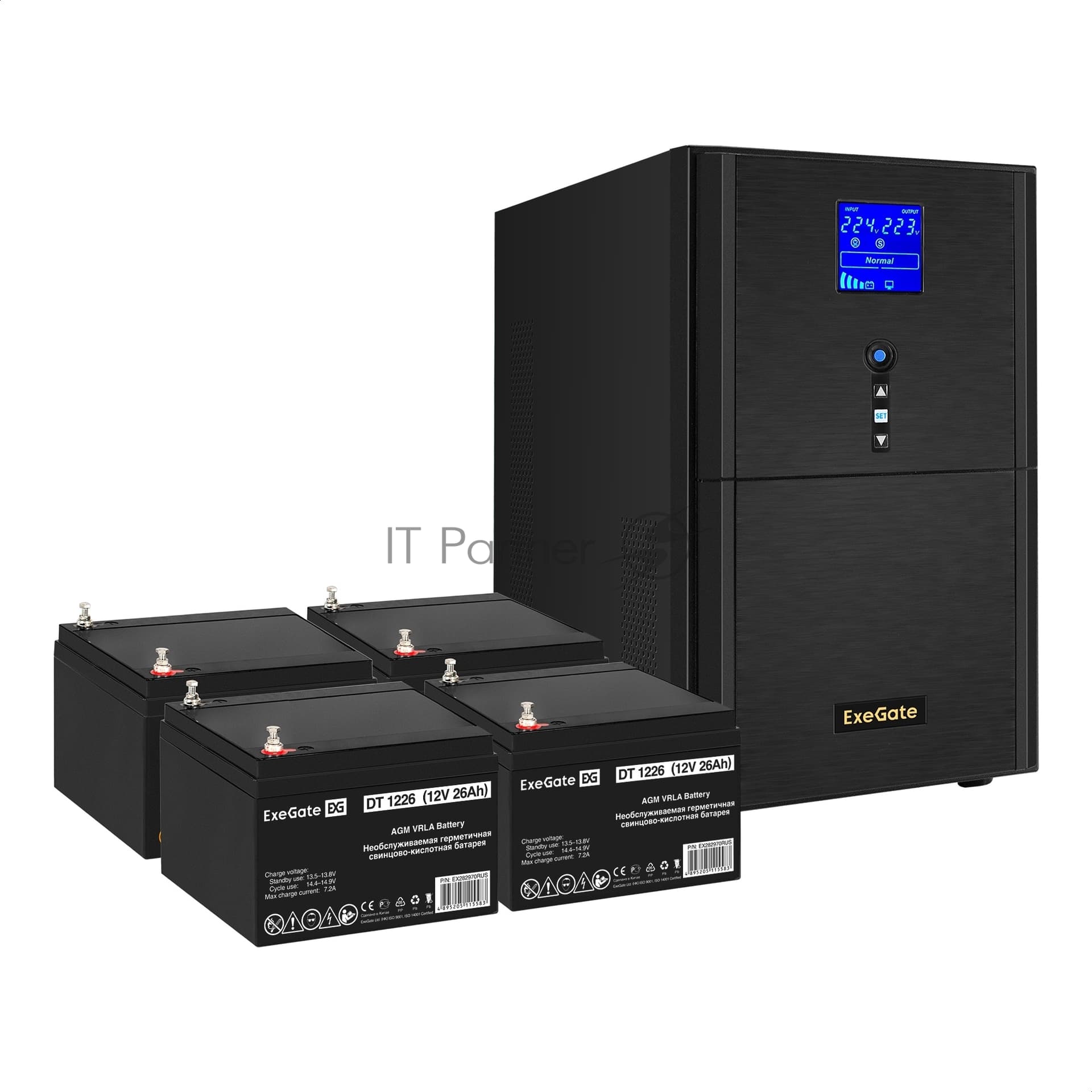 ИБП + батарея ExeGate SineTower SZ-5000.LCD.AVR.2SH.1C13.T.RJ.USB + 4x DT 1226 (26Ач)