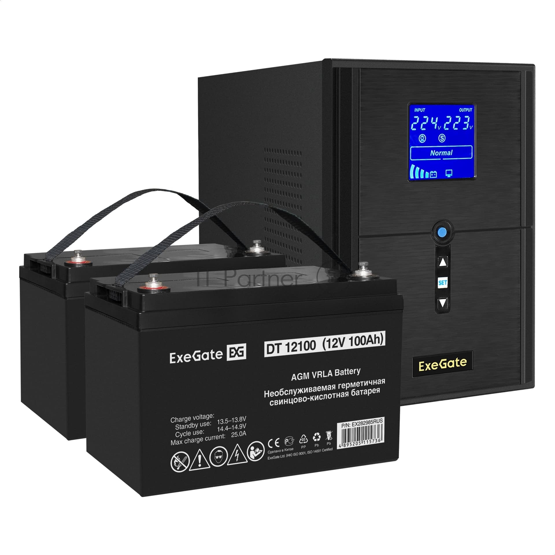ИБП + батарея ExeGate SineTower SZ-2000.LCD.AVR.3SH.1C13.USB + 2x DT 12100 (100Ач)