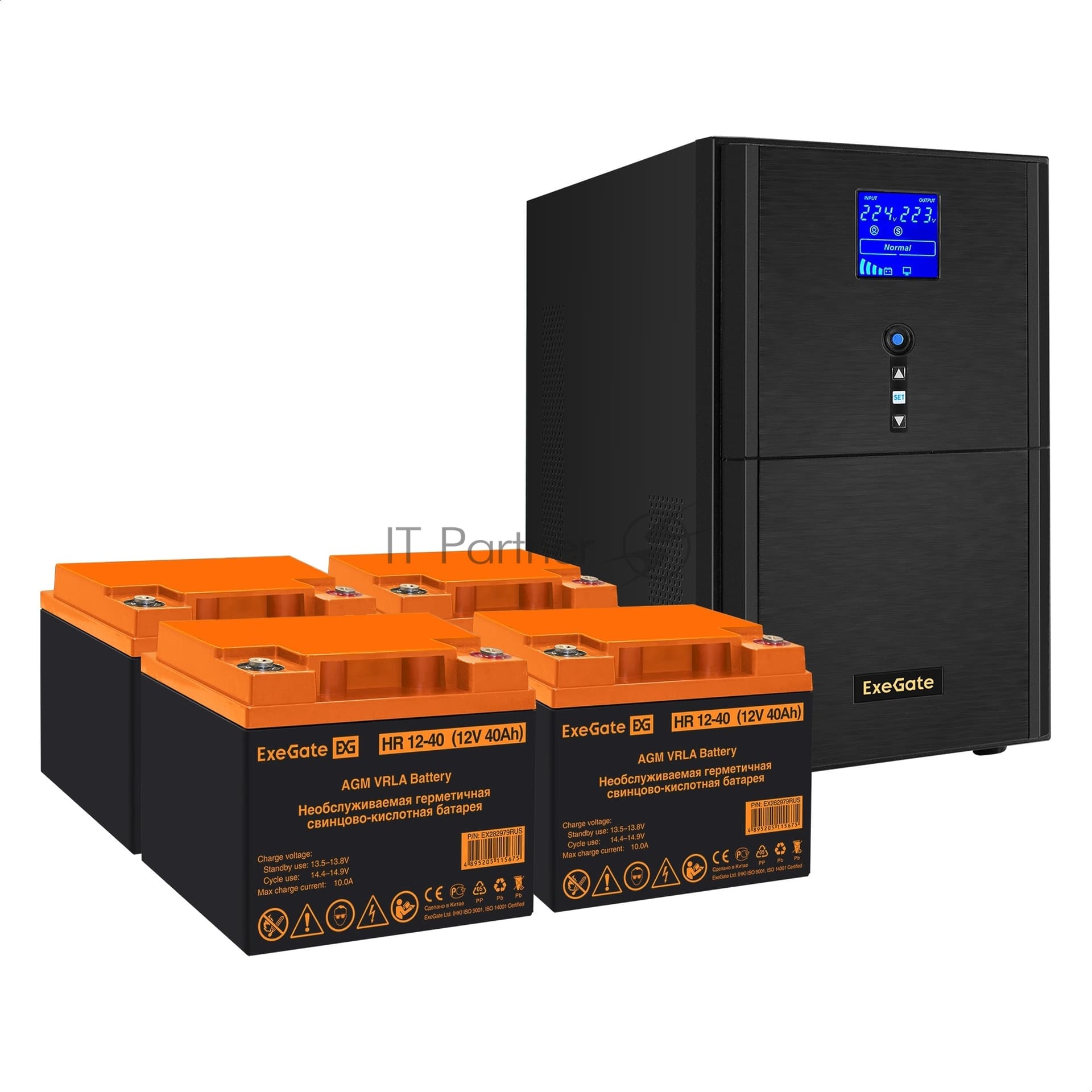 ИБП + батарея ExeGate SineTower SZ-5000.LCD.AVR.2SH.1C13.T.RJ.USB + 4x HR 12-40 (40Ач)