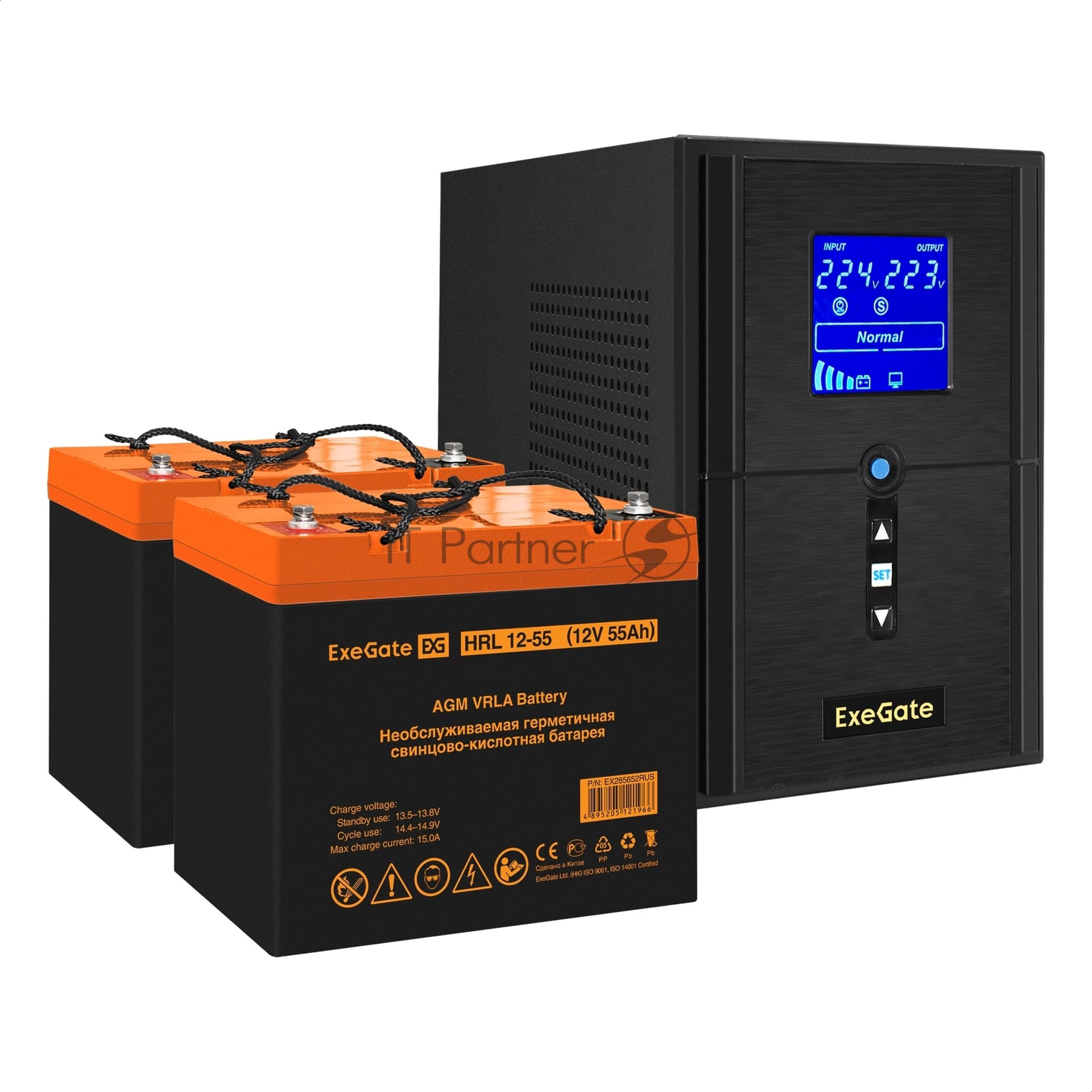 ИБП + батарея ExeGate SineTower SZ-1500.LCD.AVR.2SH.1C13.USB + 2x HRL 12-55 (55Ач)