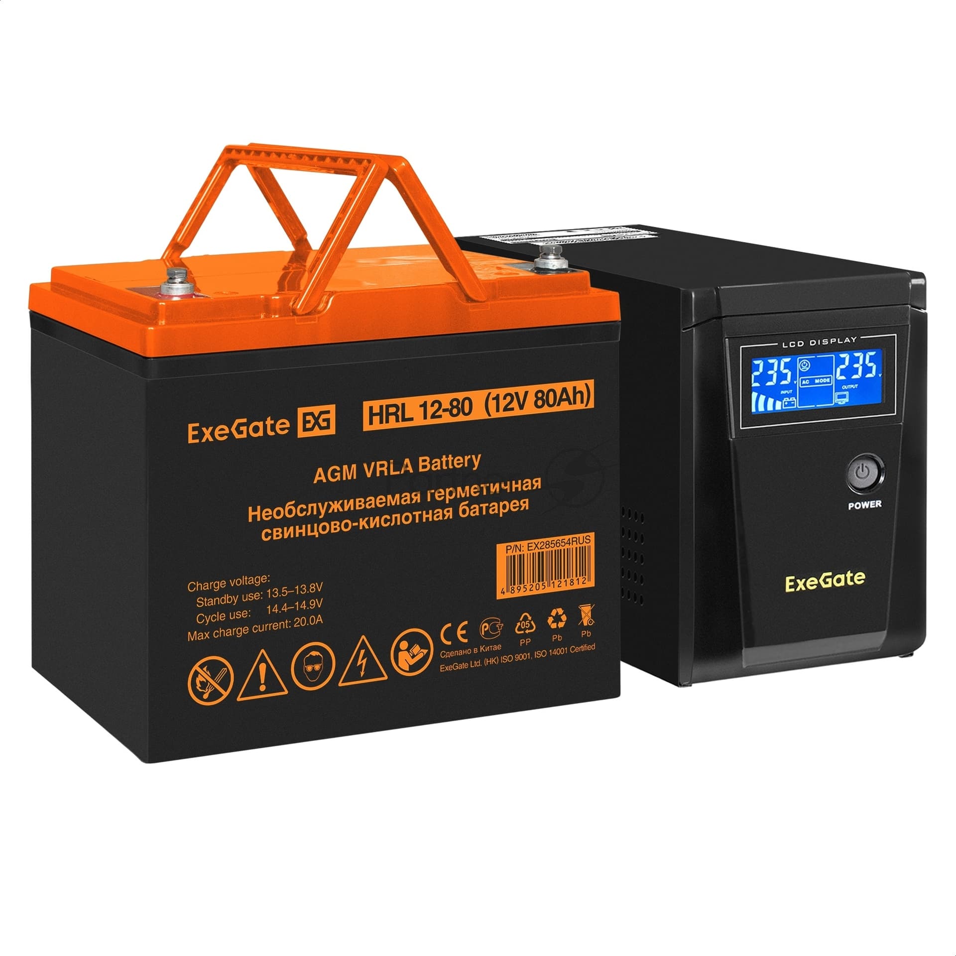 ИБП + батарея ExeGate SineTower SZ-600.LCD.AVR.1SH + HRL 12-80 (80Ач)