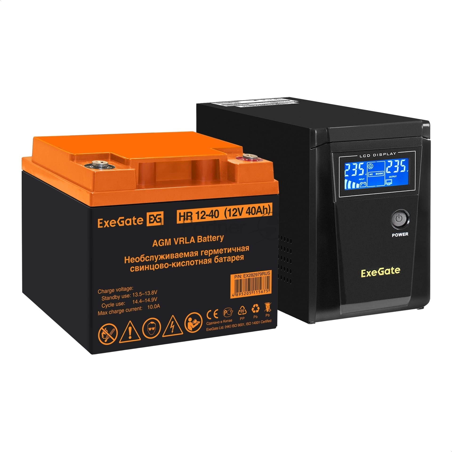 ИБП + батарея ExeGate SineTower SZ-600.LCD.AVR.1SH + HR 12-40 (40Ач)