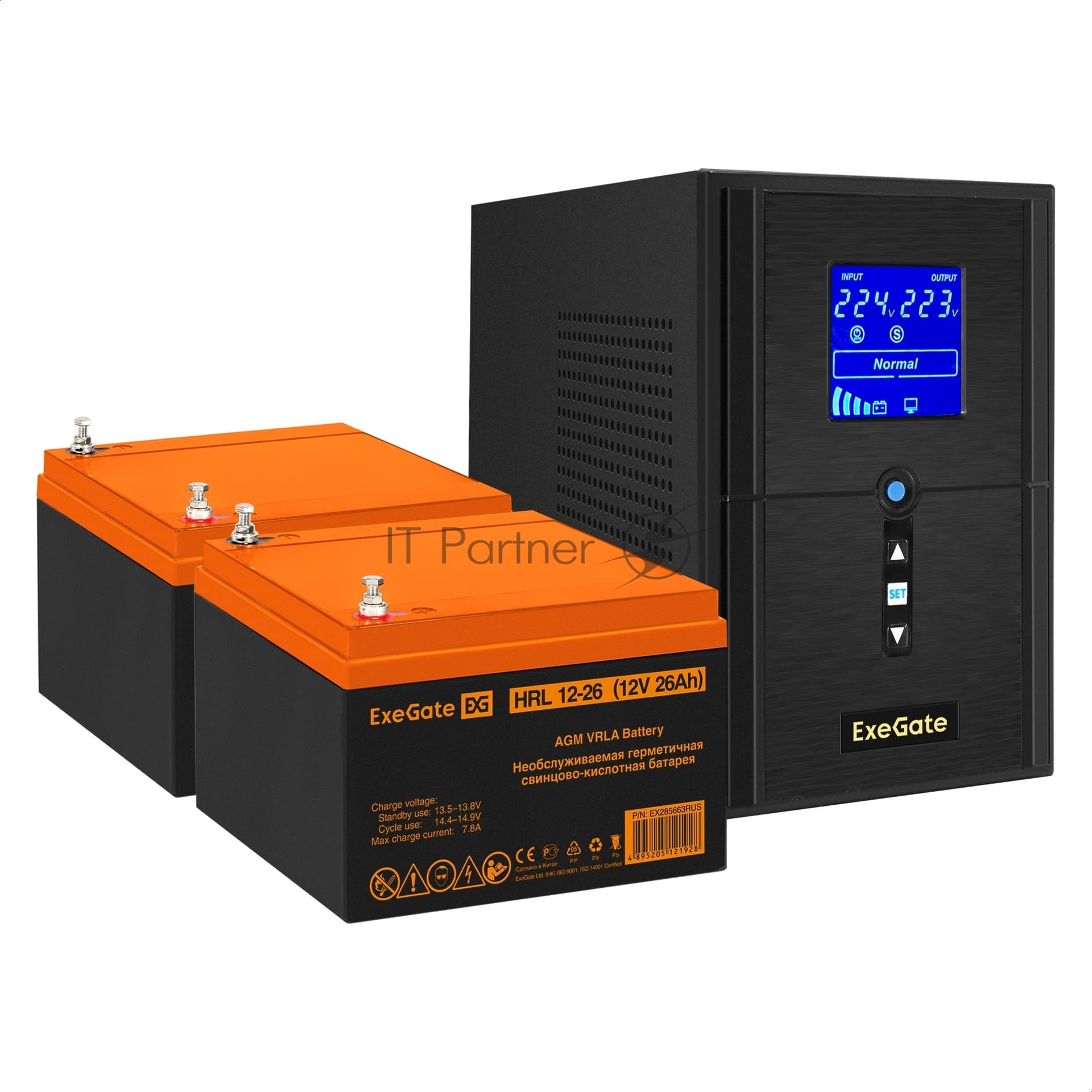 ИБП + батарея ExeGate SineTower SZ-1500.LCD.AVR.2SH.1C13.USB + 2x HRL 12-26 (26Ач)