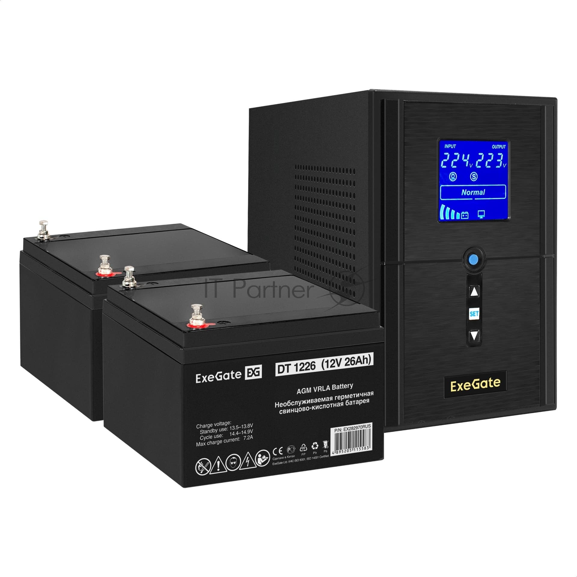ИБП + батарея ExeGate SineTower SZ-1000.LCD.AVR.2SH.1C13.USB + 2x DT 1226 (26Ач)