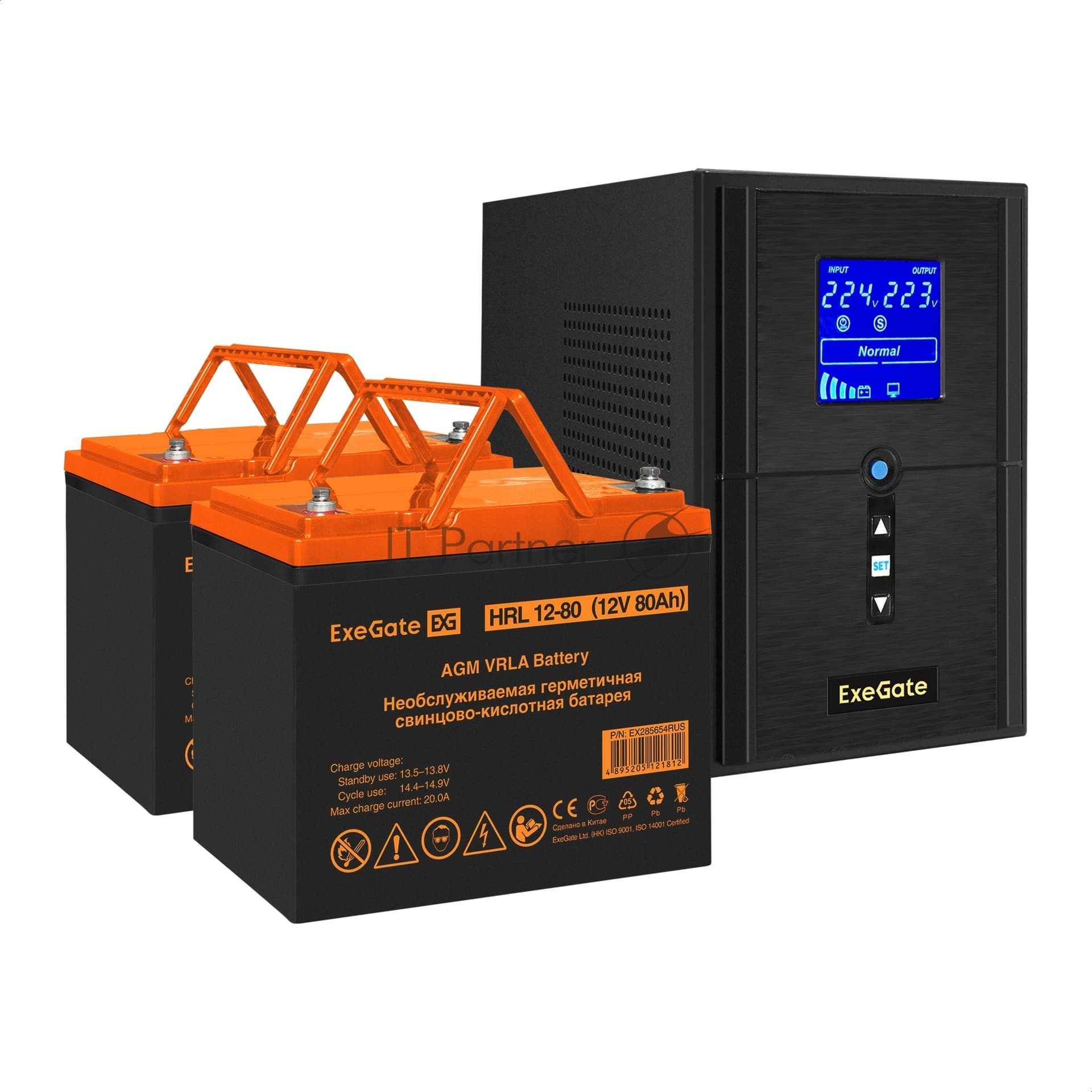 ИБП + батарея ExeGate SineTower SZ-1000.LCD.AVR.2SH.1C13.USB + 2x HRL 12-80 (80Ач)