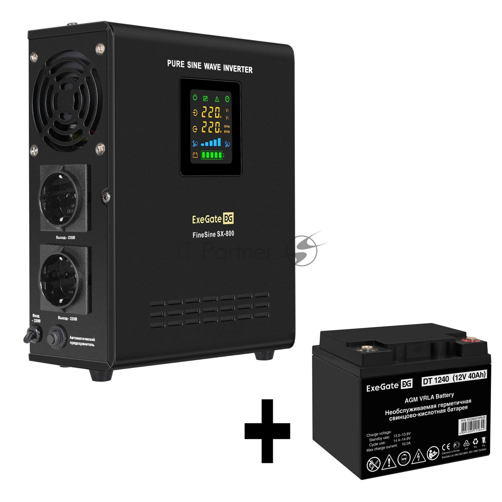 ИБП + батарея ExeGate FineSine SX-800.LCD.AVR.2SH + DT 1240 (40Ач)
