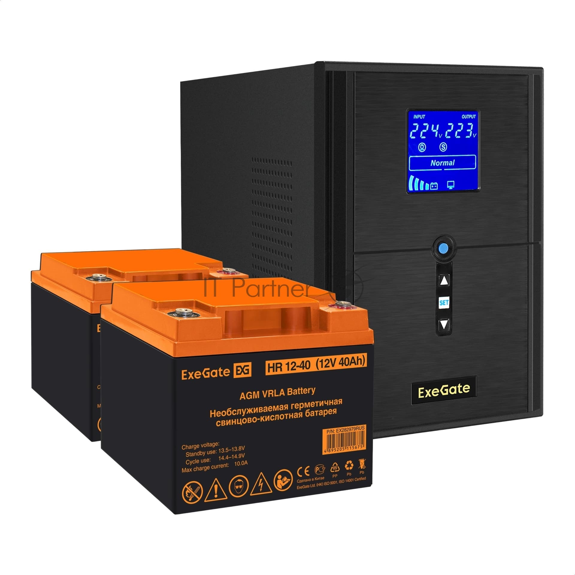 ИБП + батарея ExeGate SineTower SZ-2000.LCD.AVR.3SH.1C13.USB + 2x HR 12-40 (40Ач)
