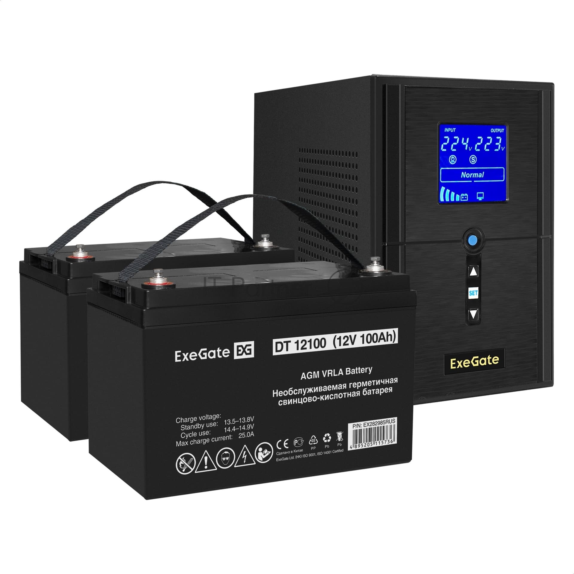 ИБП + батарея ExeGate SineTower SZ-1000.LCD.AVR.2SH.1C13.USB + 2x DT 12100 (100Ач)