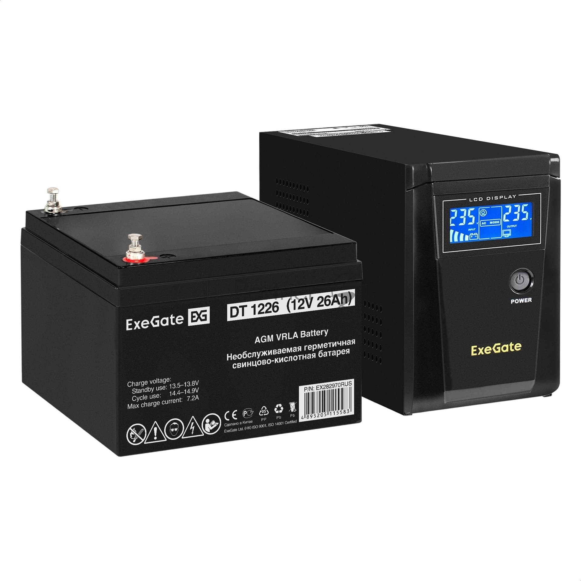 ИБП + батарея ExeGate SineTower SZ-600.LCD.AVR.1SH + DT 1226 (26Ач)