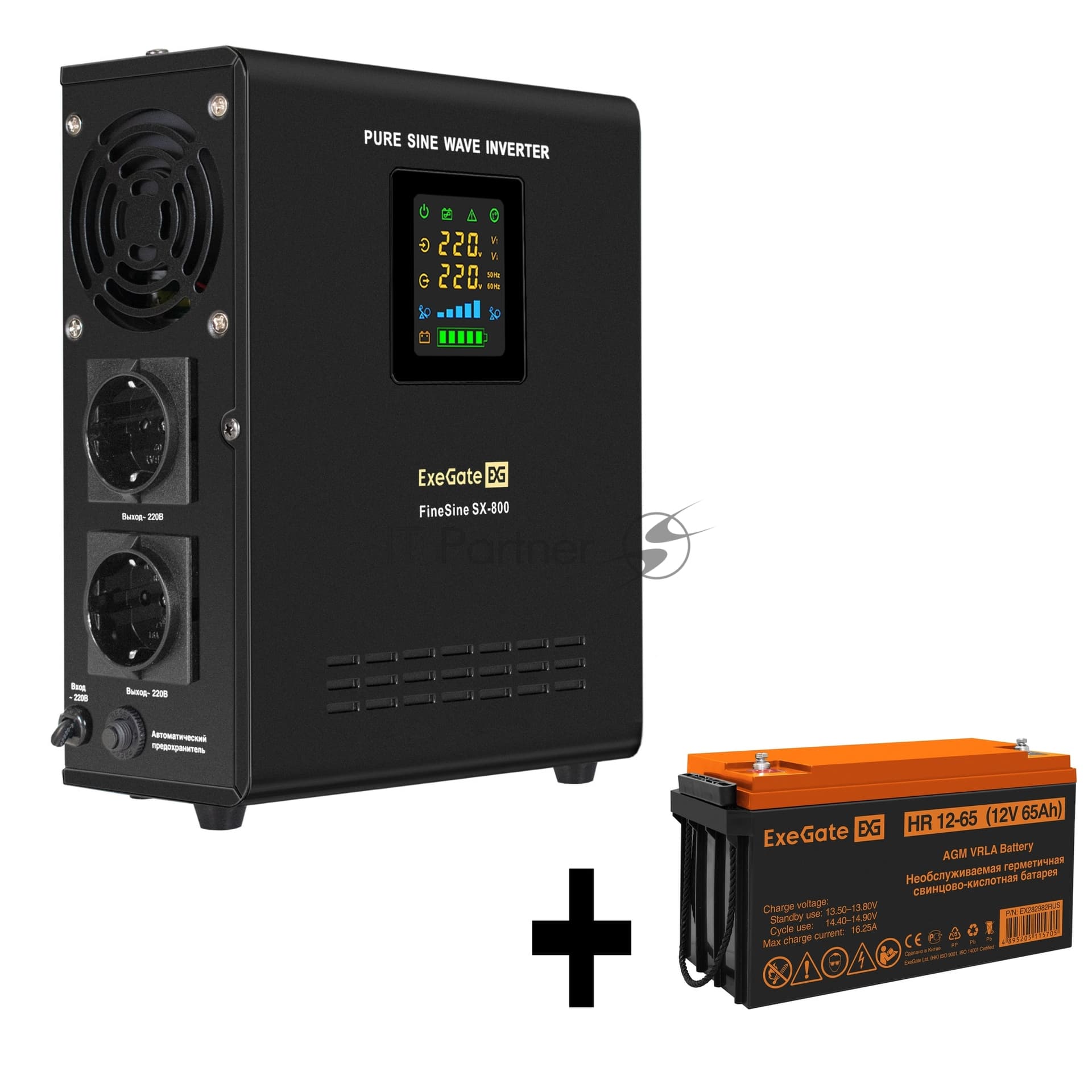 ИБП + батарея ExeGate FineSine SX-800.LCD.AVR.2SH + HR 12-65 (65Ач)