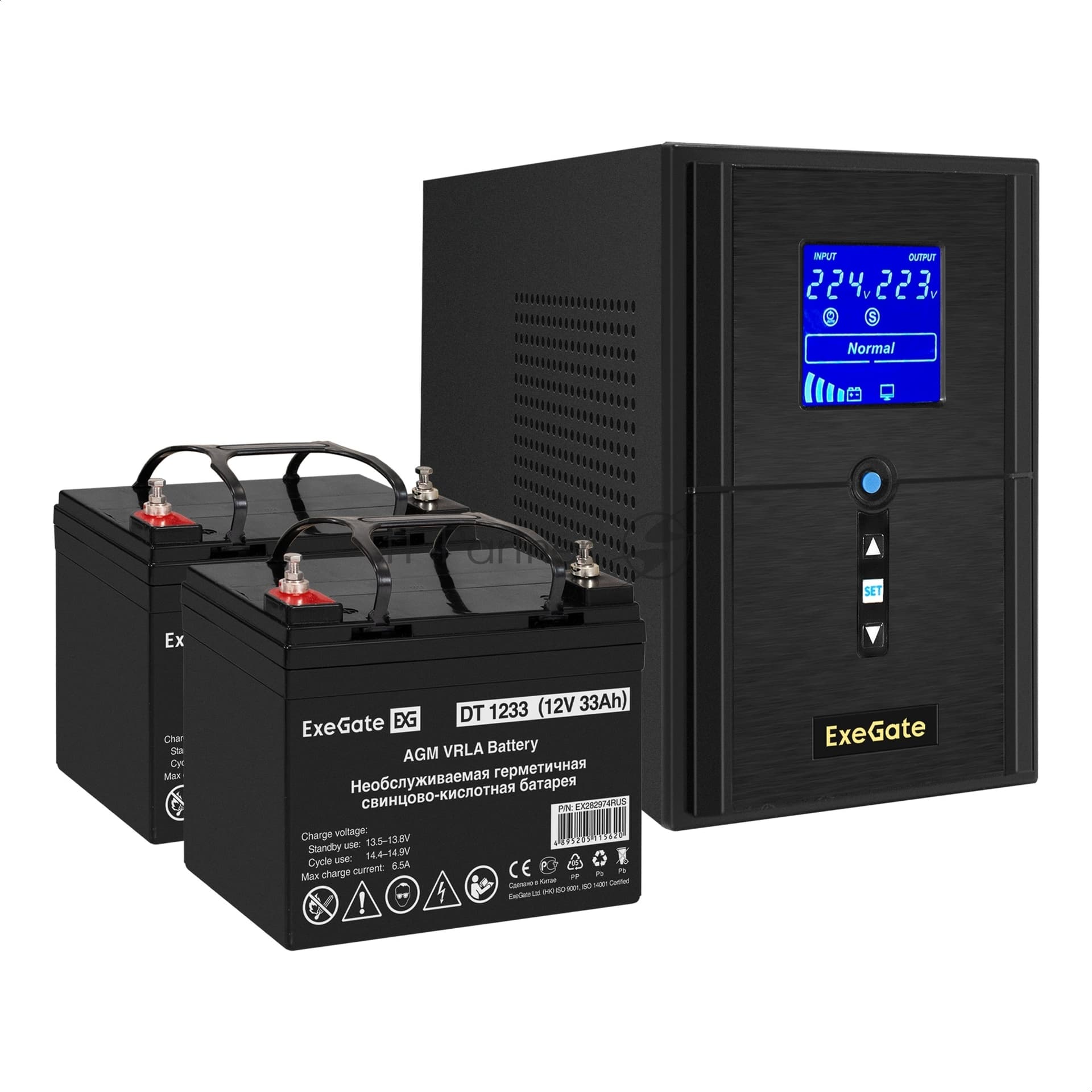 ИБП + батарея ExeGate SineTower SZ-1500.LCD.AVR.2SH.1C13.USB + 2x DT 1233 (33Ач)