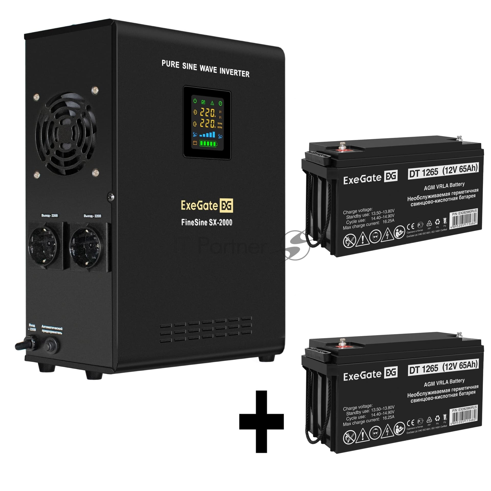ИБП + батарея ExeGate FineSine SX-2000.LCD.AVR.2SH + 2x DT 1265 (65Ач)