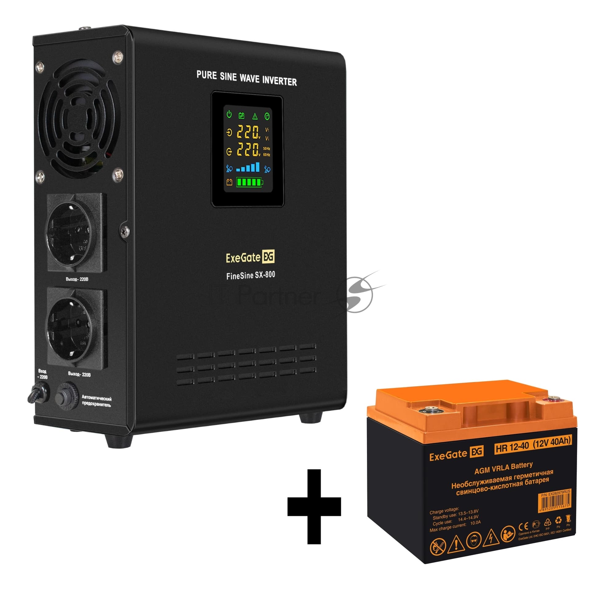 ИБП + батарея ExeGate FineSine SX-800.LCD.AVR.2SH + HR 12-40 (40Ач)