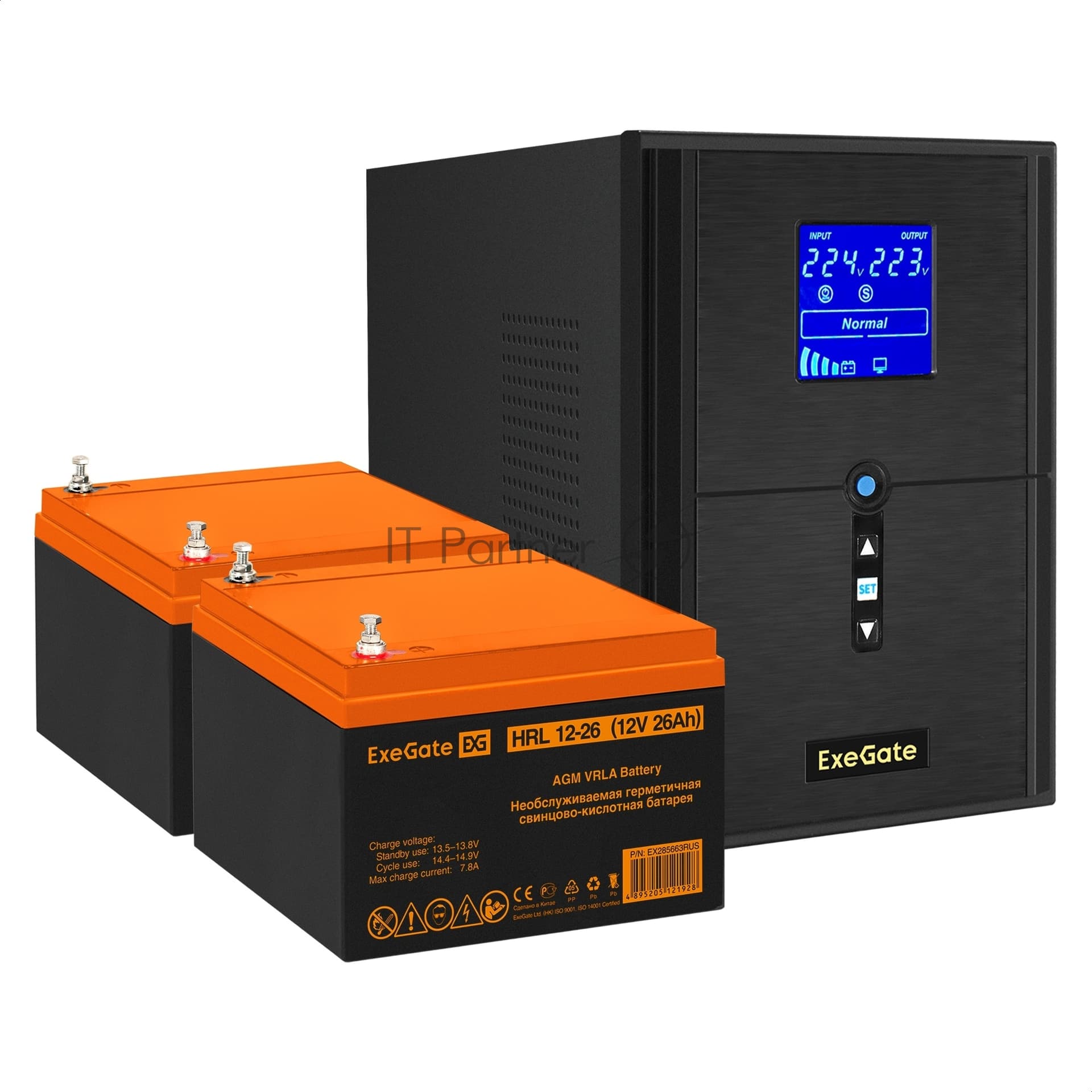 ИБП + батарея ExeGate SineTower SZ-2000.LCD.AVR.3SH.1C13.USB + 2x HRL 12-26 (26Ач)