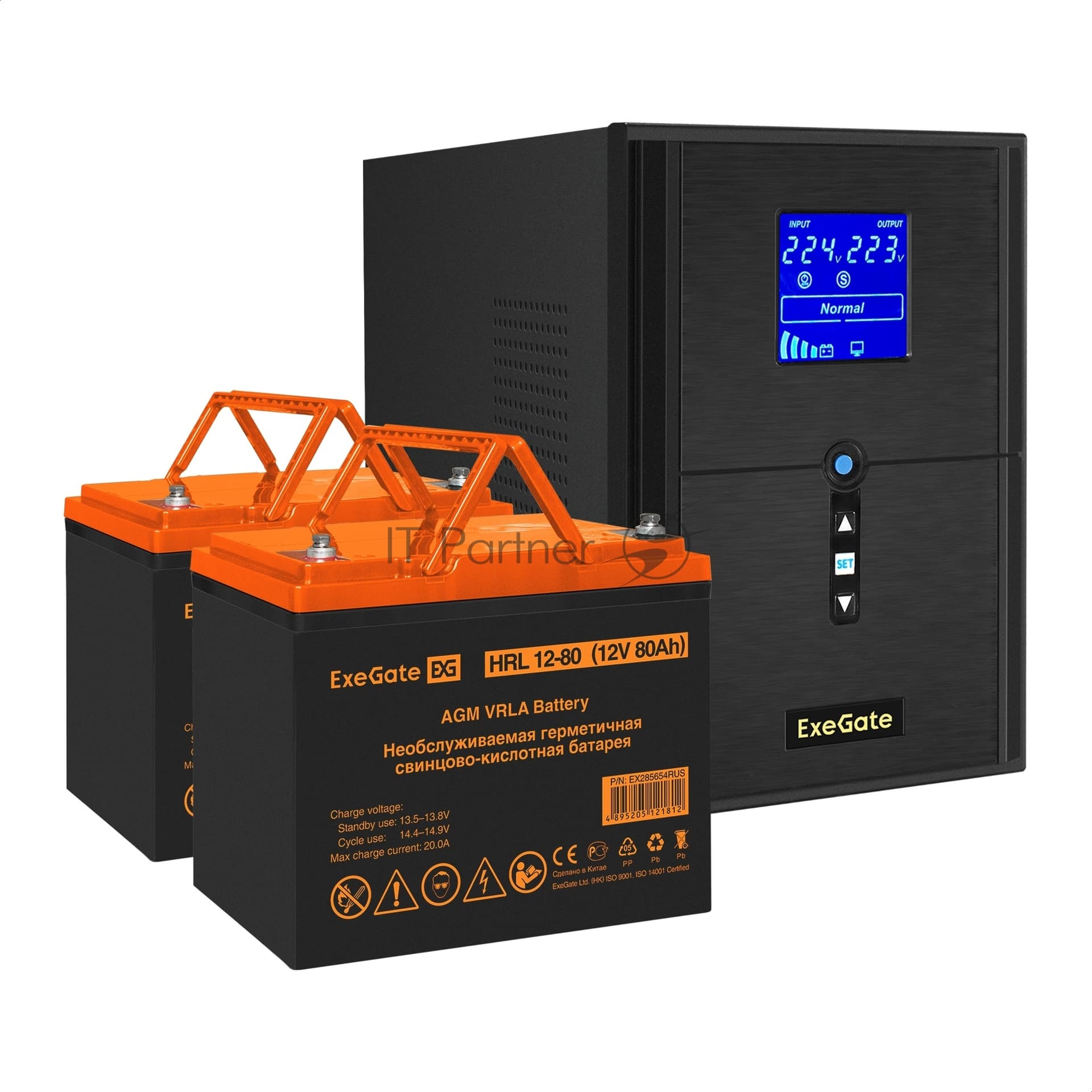 ИБП + батарея ExeGate SineTower SZ-2000.LCD.AVR.3SH.1C13.USB + 2x HRL 12-80 (80Ач)