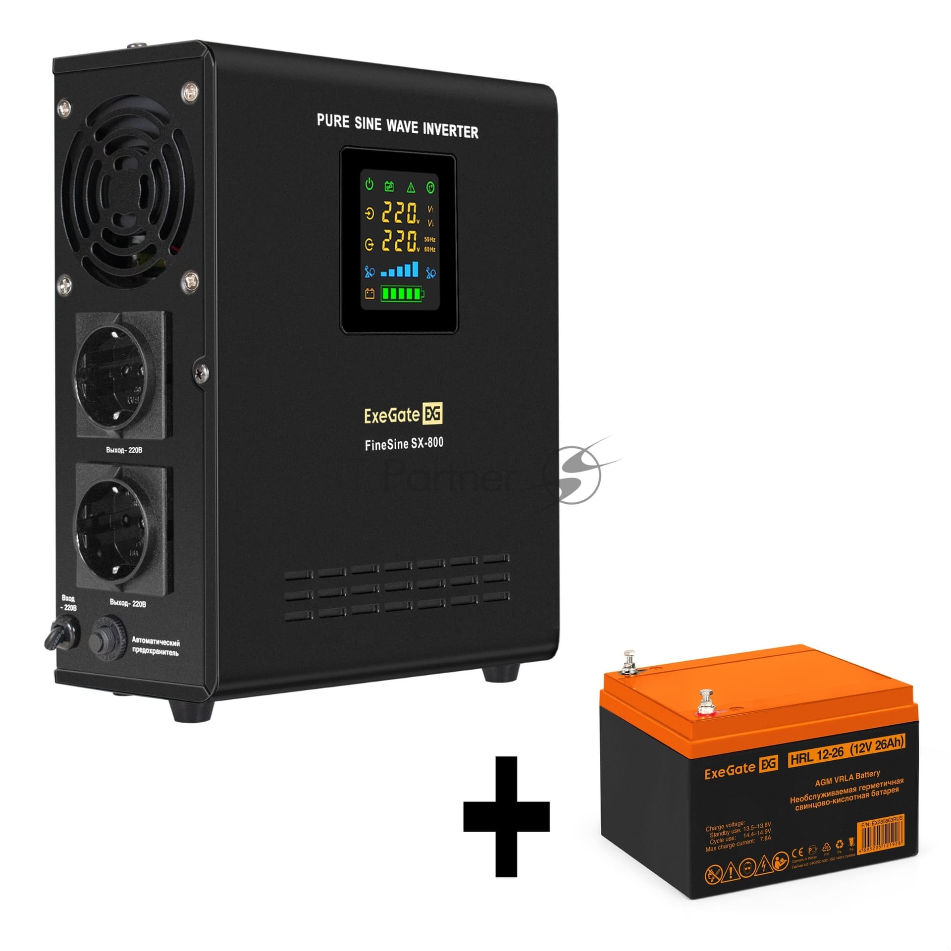 ИБП + батарея ExeGate FineSine SX-800.LCD.AVR.2SH + HRL 12-26 (26Ач)