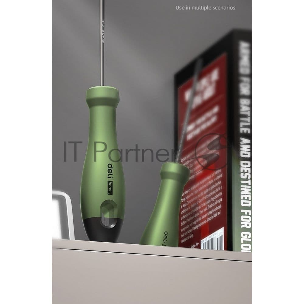 Шлицевая отвёртка "Home Series Green" Deli HT1103L 3x75мм Эксклюзивный дизайн, рукоятка из высококачественного софттач пластика