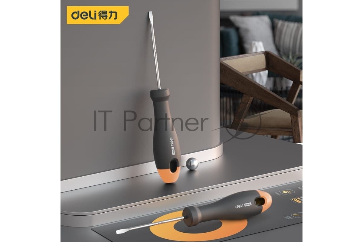 Шлицевая отвёртка "Home Series Gray" Deli HT1103C 3x75мм Эксклюзивный дизайн, рукоятка из высококачественного софттач пластика