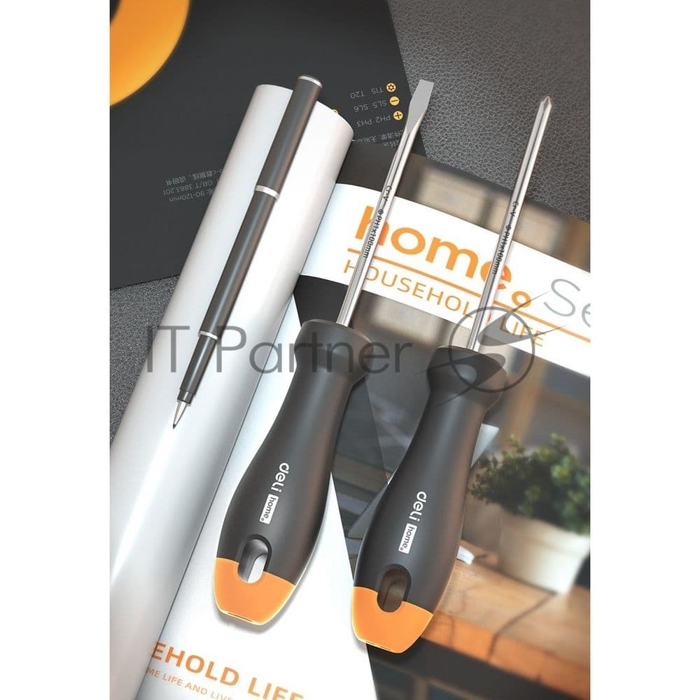 Набор отверток "Home Series Gray" Deli HT1002C 2шт SL5x100+PH1x100, эксклюзивный дизайн, рукоятка из высококачественного софттач пластика