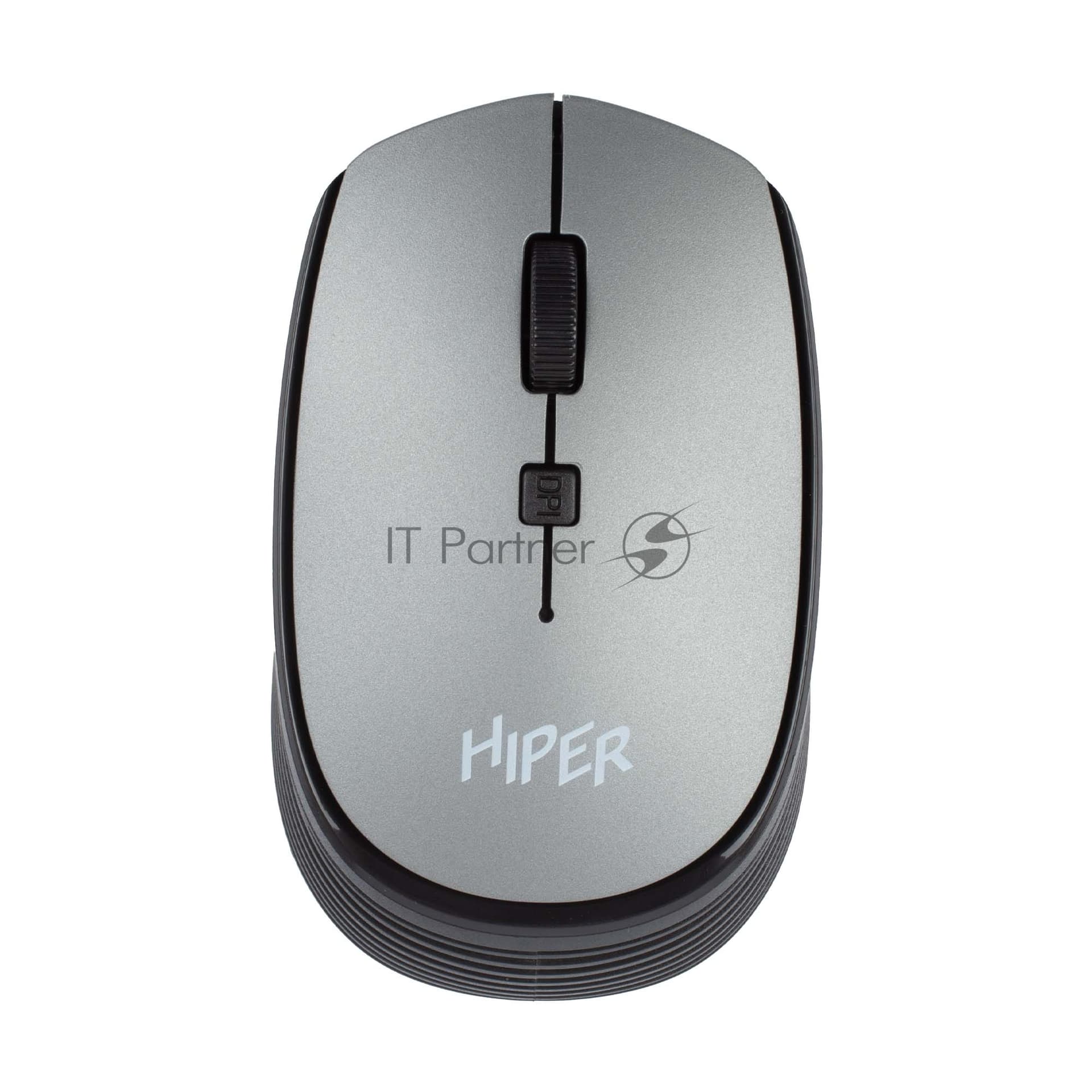 Мышь беспроводная HIPER HOMW-081 серый, 1600 dpi, радиоканал, USB, кнопки - 4