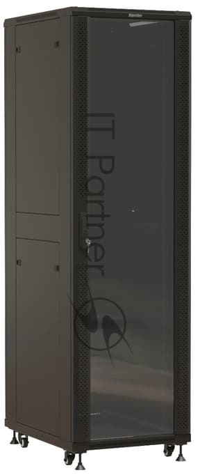 Шкаф серверный Hyperline (TTbR-4261-AS-RAL9004) напольный 42U 600x1000мм пер.дв.стекл задн.дв.спл.стал.лист 2 бок.пан. 800кг черный 910мм 2055мм IP20 сталь
