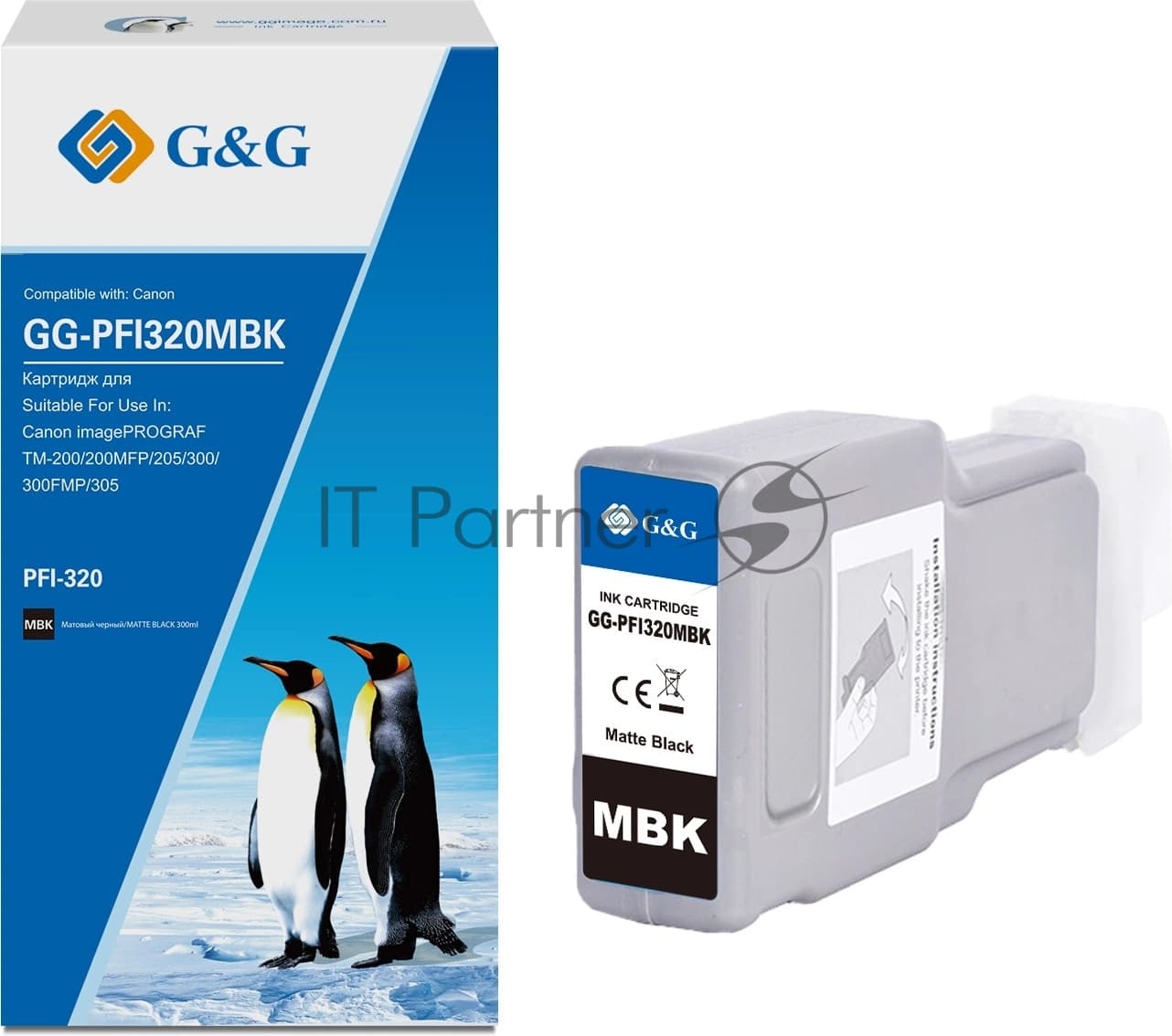 Картридж струйный G&G GG-PFI320MBK PFI-320MBK черный матовый (300мл) для Canon imagePROGRAF TM-200/200MFP/205/300/300MFP/305