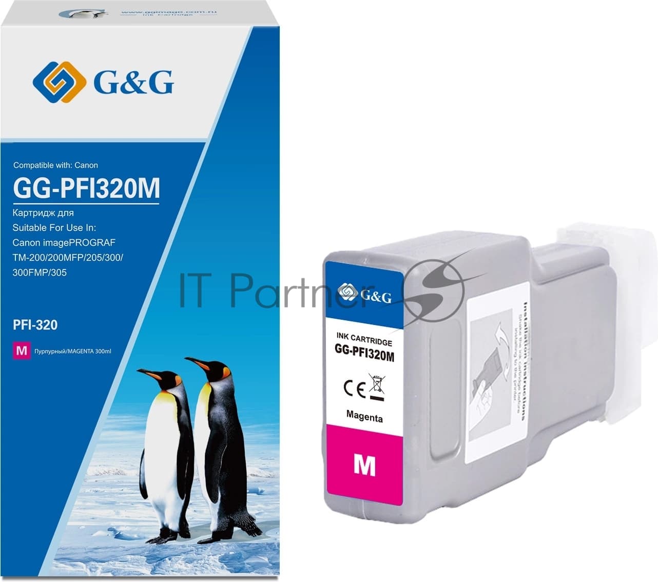 Картридж струйный G&G GG-PFI320M PFI-320M пурп.пигм. (300мл) для Canon imagePrograf TM-200/200MFP/205/300/300MFP/305