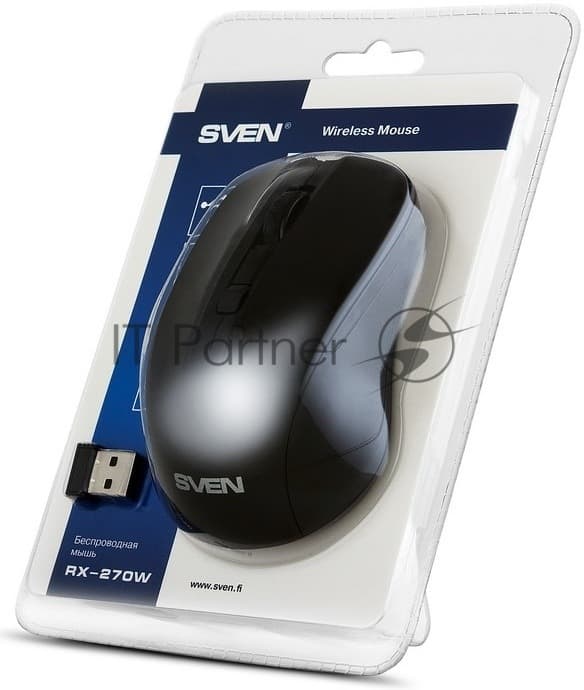 Беспроводная мышь SVEN RX-270W чёрная (3+1кл. 800-1600DPI, блист)