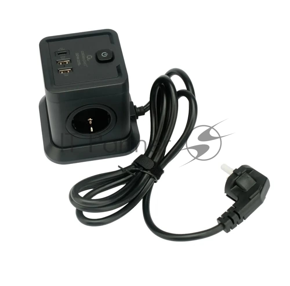 Сетевой фильтр Cablexpert Tower TWR-4-CU2-B-2, 4 р, 10А, 1xType-C PD, 20Вт, 2хUSB, 2 м, ур.защиты 2+, черный, коробка