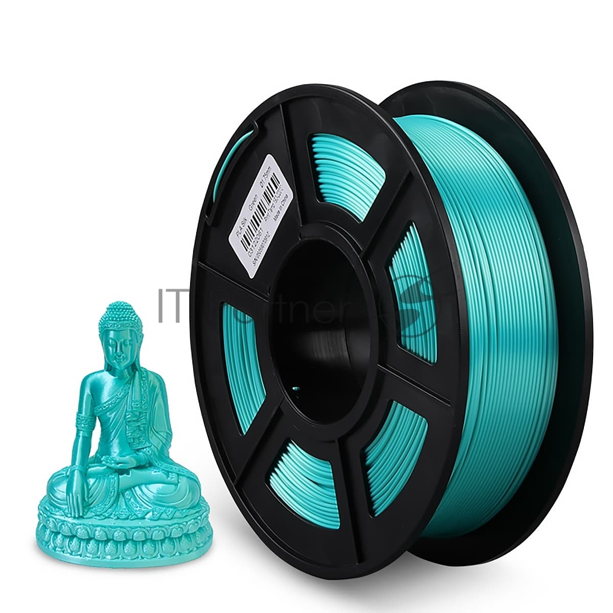 -/ Филамент NVPRINT Silk PLA+ Green для 3D печати диаметр 1.75мм длина 330 метров масса 1 кг