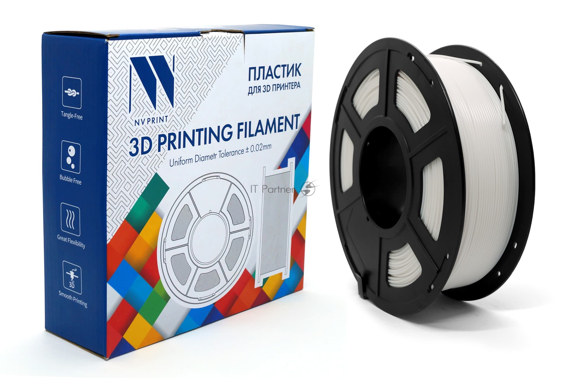 -/ Филамент NVPRINT PLA White для 3D печати диаметр 1.75мм длина 330 метров масса 1 кг