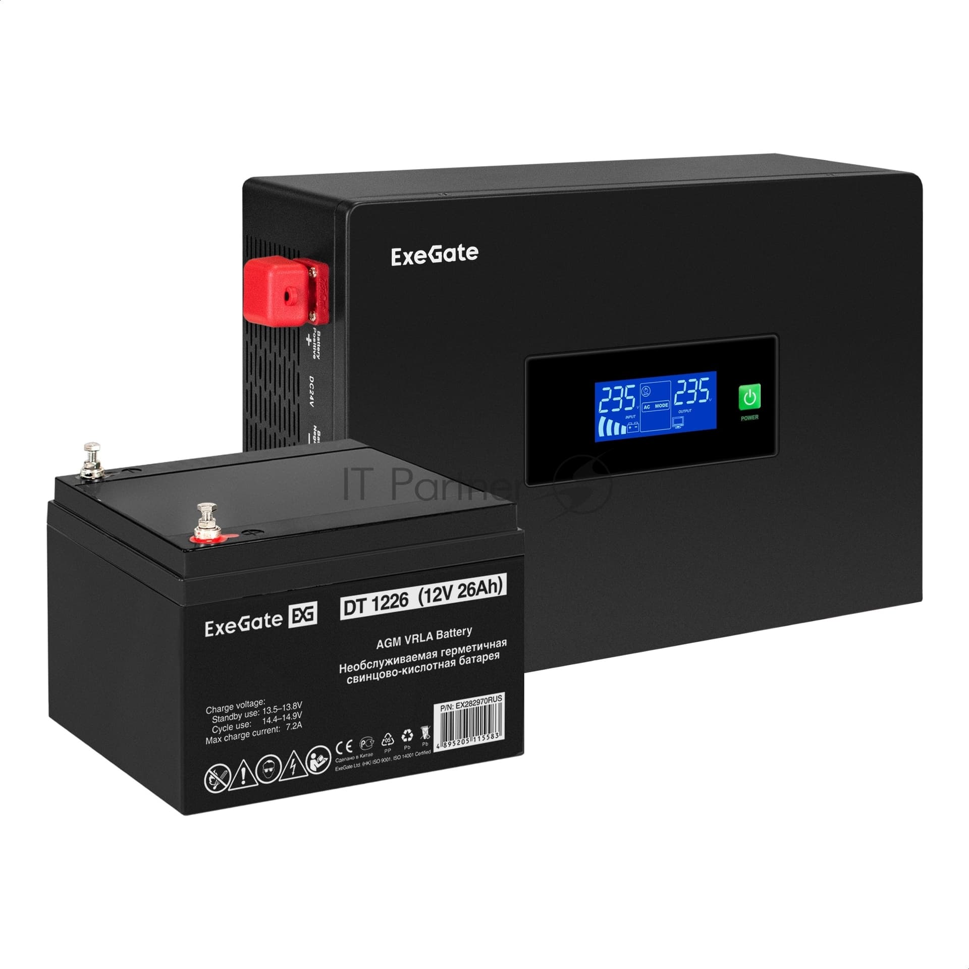 ИБП ExeGate IdealSine SR-600.LCD.2SH + DT 1226 (26Ач)