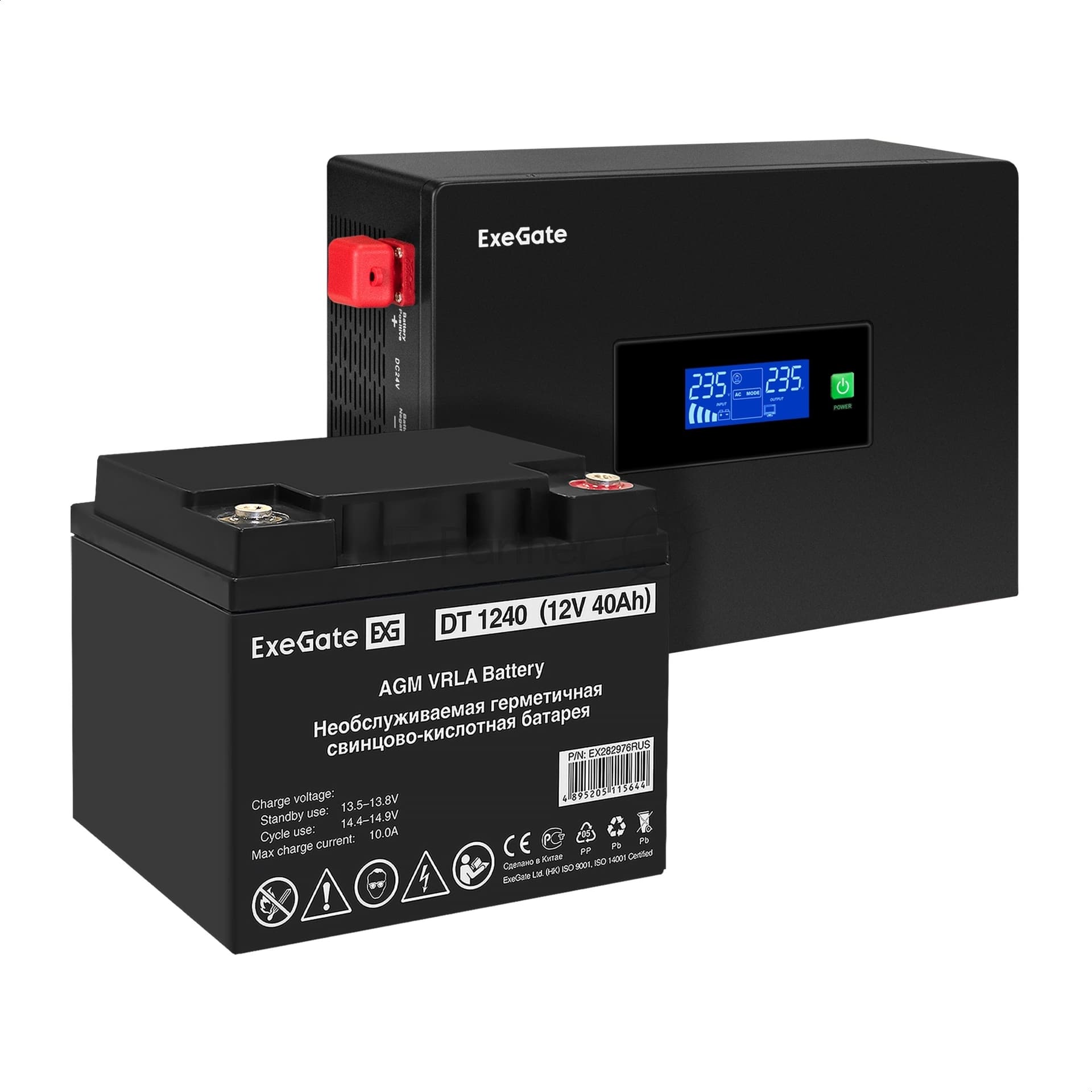 ИБП ExeGate IdealSine SR-600.LCD.2SH + DT 1240 (40Ач)